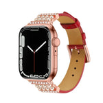 สายรัดนาฬิกาหนังประดับเพชรไข่มุกสำหรับ Apple Watch Series, 7 41มม. / 6&SE&5&4 40มม. / 3&2&1 38มม., 7 45มม. / 6&SE&5&4 44มม. / 3&2&1 42มม.