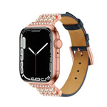 สายรัดนาฬิกาหนังประดับเพชรไข่มุกสำหรับ Apple Watch Series, 7 41มม. / 6&SE&5&4 40มม. / 3&2&1 38มม., 7 45มม. / 6&SE&5&4 44มม. / 3&2&1 42มม.