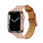 สายรัดนาฬิกาหนังประดับเพชรไข่มุกสำหรับ Apple Watch Series, 7 41มม. / 6&SE&5&4 40มม. / 3&2&1 38มม., 7 45มม. / 6&SE&5&4 44มม. / 3&2&1 42มม.