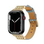 สายรัดนาฬิกาหนังประดับเพชรไข่มุกสำหรับ Apple Watch Series, 7 41มม. / 6&SE&5&4 40มม. / 3&2&1 38มม., 7 45มม. / 6&SE&5&4 44มม. / 3&2&1 42มม.