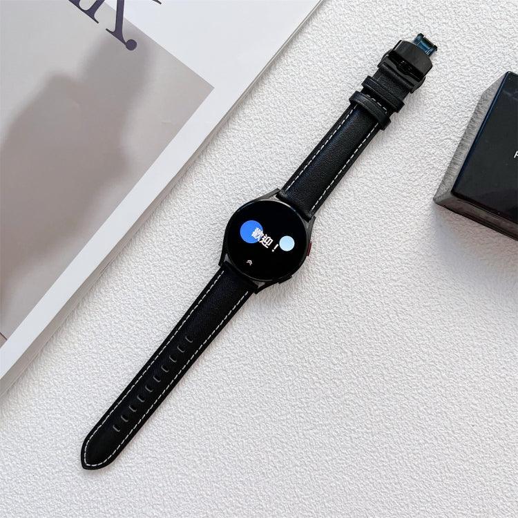 สายรัดนาฬิกาหนังแท้เย็บตะเข็บหัวเข็มขัดรูปผีเสื้อ สำหรับ Samsung Galaxy Watch4 ขนาด 20 มม. สำหรับ Huawei Watch GT 3 Pro ขนาด 22 มม.