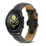 สายรัดนาฬิกาหนังแท้เย็บตะเข็บหัวเข็มขัดรูปผีเสื้อ สำหรับ Samsung Galaxy Watch4 ขนาด 20 มม. สำหรับ Huawei Watch GT 3 Pro ขนาด 22 มม.