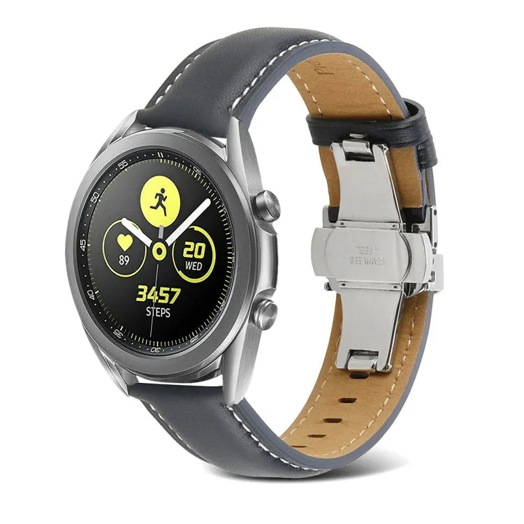 สายรัดนาฬิกาหนังแท้เย็บตะเข็บหัวเข็มขัดรูปผีเสื้อ สำหรับ Samsung Galaxy Watch4 ขนาด 20 มม. สำหรับ Huawei Watch GT 3 Pro ขนาด 22 มม.