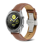 สายรัดนาฬิกาหนังแท้เย็บตะเข็บหัวเข็มขัดรูปผีเสื้อ สำหรับ Samsung Galaxy Watch4 ขนาด 20 มม. สำหรับ Huawei Watch GT 3 Pro ขนาด 22 มม.