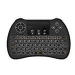H9 เมาส์ไร้สายขนาดเล็ก 2.4GHz พร้อมคีย์บอร์ด QWERTY มีไฟพื้นหลังสีขาวและทัชแพด สำหรับ PC, ทีวี, พร้อมไฟพื้นหลังสีขาว