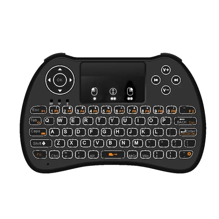 H9 เมาส์ไร้สายขนาดเล็ก 2.4GHz พร้อมคีย์บอร์ด QWERTY มีไฟพื้นหลังสีขาวและทัชแพด สำหรับ PC, ทีวี, พร้อมไฟพื้นหลังสีขาว