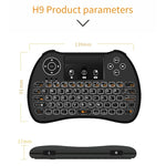 H9 เมาส์ไร้สายขนาดเล็ก 2.4GHz พร้อมคีย์บอร์ด QWERTY มีไฟพื้นหลังสีขาวและทัชแพด สำหรับ PC, ทีวี, พร้อมไฟพื้นหลังสีขาว