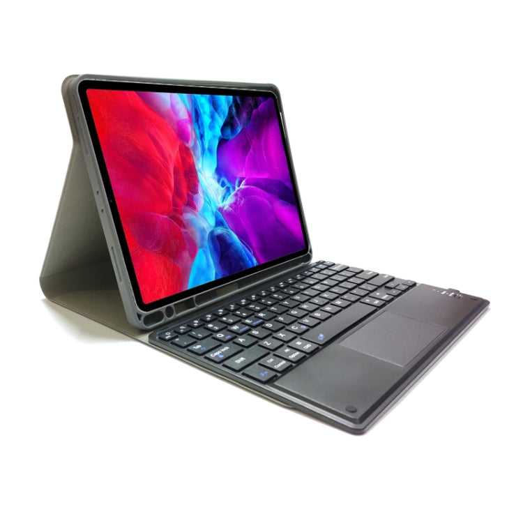 เคสหนัง TPU พร้อมคีย์บอร์ดบลูทูธแบบสัมผัสถอดแยกได้ พลิกแนวนอนสำหรับ iPad Pro 11 2020 / 2018 พร้อมที่วางและช่องใส่ปากกา, RK11C