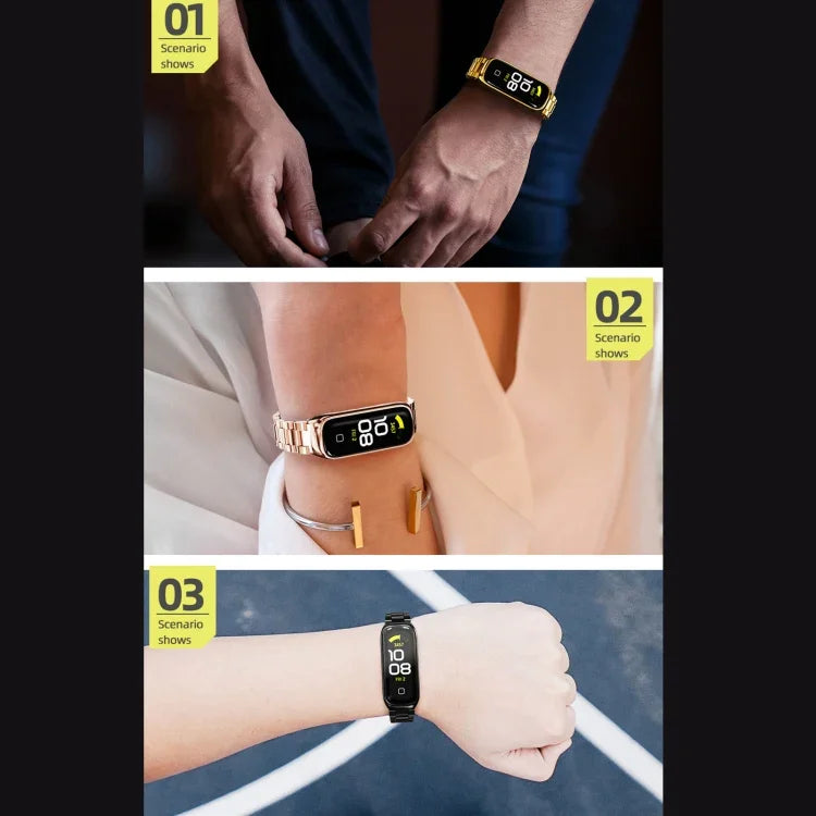 สายรัดนาฬิกาเหล็กสแตนเลส MIJOBS แบบสามเม็ด สำหรับ Samsung Galaxy Fit 2