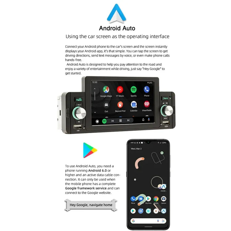 เครื่องเล่น MP5 บลูทูธ 5.1 ขนาด 5 นิ้ว สำหรับรถยนต์ รองรับการเชื่อมต่อโทรศัพท์แบบมิเรอร์ลิงค์ / ควบคุมพวงมาลัย, SWM-160C