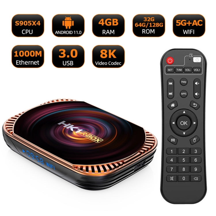 กล่องทีวี MECOOL HK1RBOX X4 4K, Android 11 CPU Amlogic S905X4 พร้อมรีโมท, 4GB+32GB, 4GB+64GB, 4GB+128GB