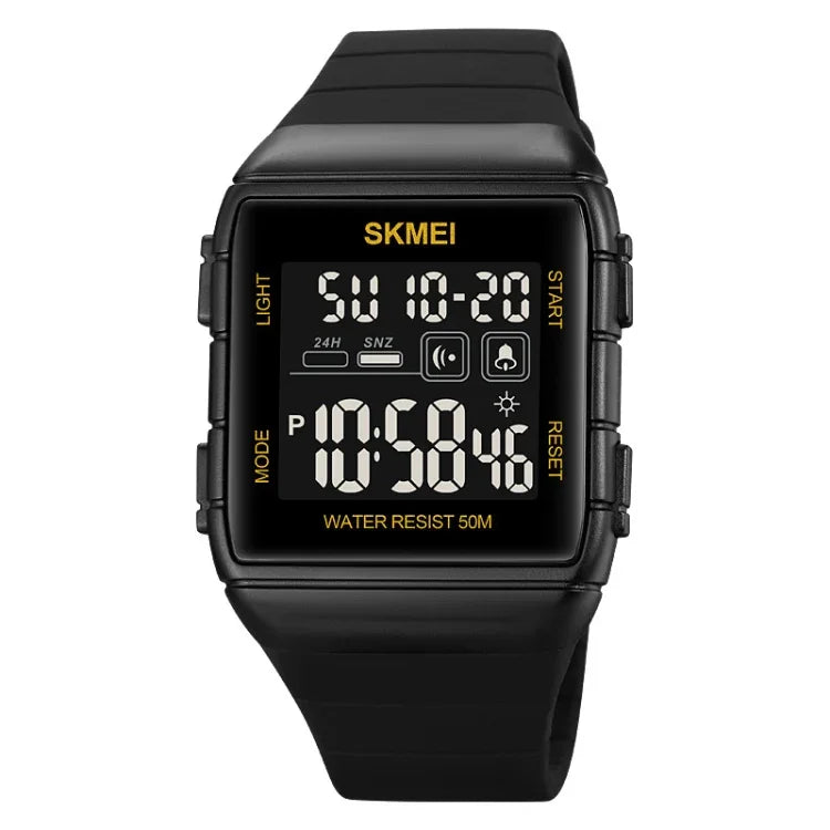นาฬิกาอิเล็กทรอนิกส์กันน้ำ SKMEI 1960 สายซิลิโคนพร้อมหัวเข็มขัดสแตนเลส รุ่น 1960 สีดำทอง, 1960 เครื่องสีดำและขาว, 1960 เครื่องสีดำและดำ, 1960 สีน้ำเงิน