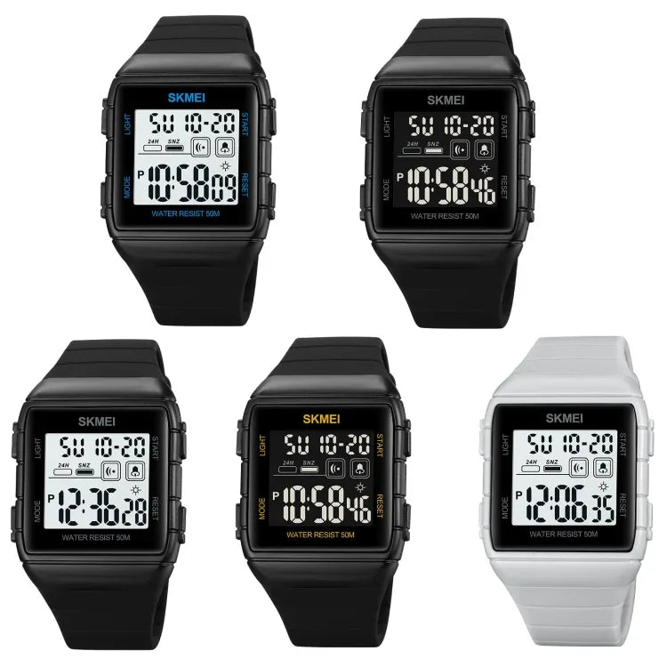 นาฬิกาอิเล็กทรอนิกส์กันน้ำ SKMEI 1960 สายซิลิโคนพร้อมหัวเข็มขัดสแตนเลส รุ่น 1960 สีดำทอง, 1960 เครื่องสีดำและขาว, 1960 เครื่องสีดำและดำ, 1960 สีน้ำเงิน