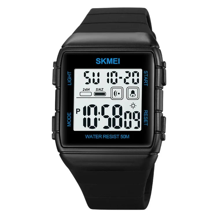 นาฬิกาอิเล็กทรอนิกส์กันน้ำ SKMEI 1960 สายซิลิโคนพร้อมหัวเข็มขัดสแตนเลส รุ่น 1960 สีดำทอง, 1960 เครื่องสีดำและขาว, 1960 เครื่องสีดำและดำ, 1960 สีน้ำเงิน