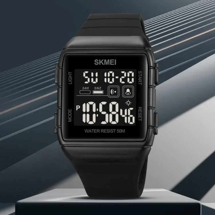 นาฬิกาอิเล็กทรอนิกส์กันน้ำ SKMEI 1960 สายซิลิโคนพร้อมหัวเข็มขัดสแตนเลส รุ่น 1960 สีดำทอง, 1960 เครื่องสีดำและขาว, 1960 เครื่องสีดำและดำ, 1960 สีน้ำเงิน
