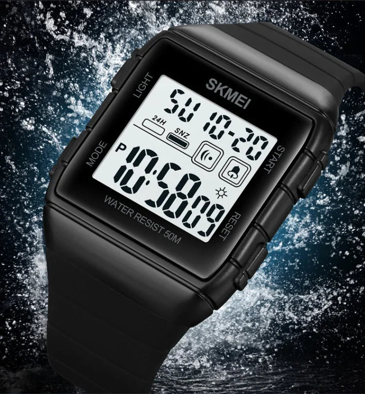 นาฬิกาอิเล็กทรอนิกส์กันน้ำ SKMEI 1960 สายซิลิโคนพร้อมหัวเข็มขัดสแตนเลส รุ่น 1960 สีดำทอง, 1960 เครื่องสีดำและขาว, 1960 เครื่องสีดำและดำ, 1960 สีน้ำเงิน