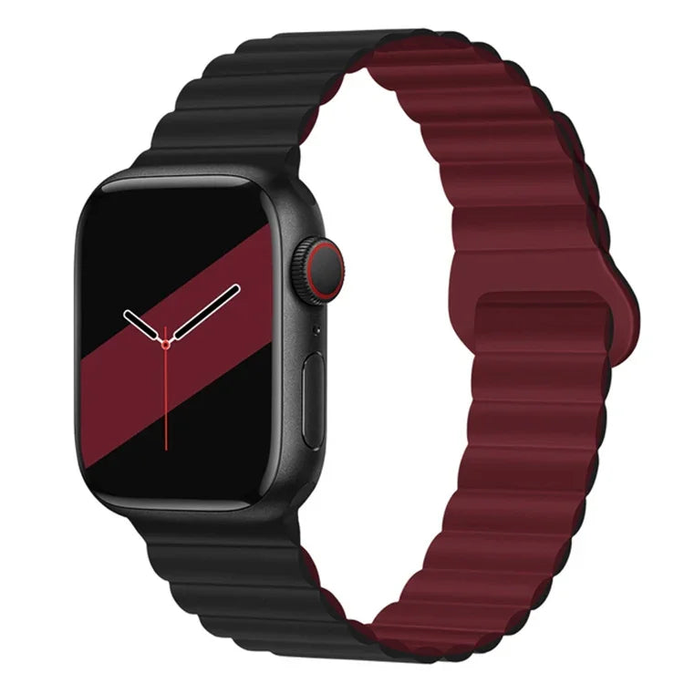 สายรัดนาฬิกาซิลิโคนแม่เหล็กหัวเข็มขัดกลับด้านสำหรับ Apple Watch Series, 7 45มม. / 6&SE&5&4 44มม. / 3&2&1 42มม., 7 41มม. / 6&SE&5&4 40มม. / 3&2&1 38มม.