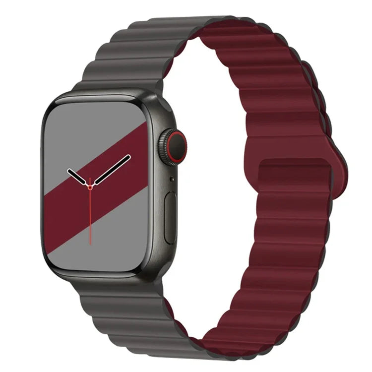 สายรัดนาฬิกาซิลิโคนแม่เหล็กหัวเข็มขัดกลับด้านสำหรับ Apple Watch Series, 7 45มม. / 6&SE&5&4 44มม. / 3&2&1 42มม., 7 41มม. / 6&SE&5&4 40มม. / 3&2&1 38มม.