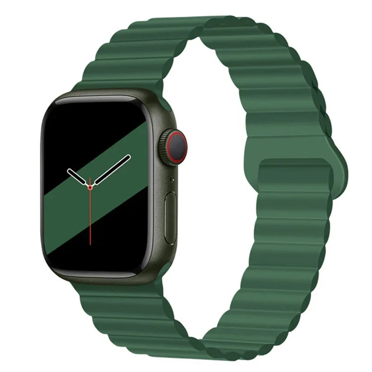 สายรัดนาฬิกาซิลิโคนแม่เหล็กหัวเข็มขัดกลับด้านสำหรับ Apple Watch Series, 7 45มม. / 6&SE&5&4 44มม. / 3&2&1 42มม., 7 41มม. / 6&SE&5&4 40มม. / 3&2&1 38มม.