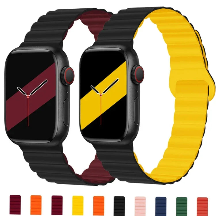 สายรัดนาฬิกาซิลิโคนแม่เหล็กหัวเข็มขัดกลับด้านสำหรับ Apple Watch Series, 7 45มม. / 6&SE&5&4 44มม. / 3&2&1 42มม., 7 41มม. / 6&SE&5&4 40มม. / 3&2&1 38มม.