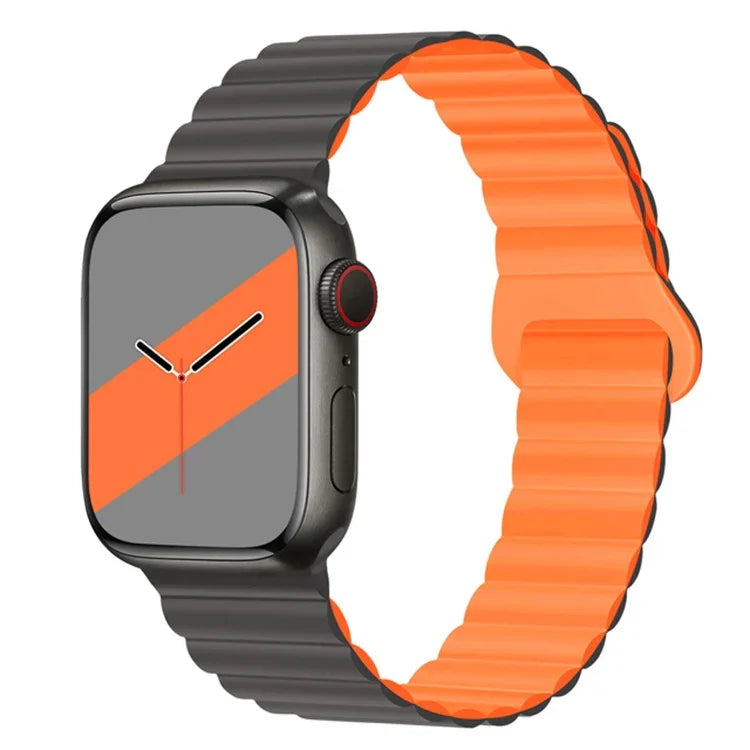 สายรัดนาฬิกาซิลิโคนแม่เหล็กหัวเข็มขัดกลับด้านสำหรับ Apple Watch Series, 7 45มม. / 6&SE&5&4 44มม. / 3&2&1 42มม., 7 41มม. / 6&SE&5&4 40มม. / 3&2&1 38มม.