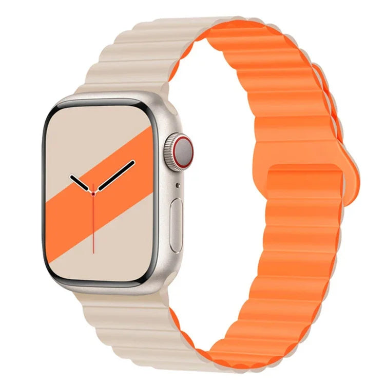 สายรัดนาฬิกาซิลิโคนแม่เหล็กหัวเข็มขัดกลับด้านสำหรับ Apple Watch Series, 7 45มม. / 6&SE&5&4 44มม. / 3&2&1 42มม., 7 41มม. / 6&SE&5&4 40มม. / 3&2&1 38มม.