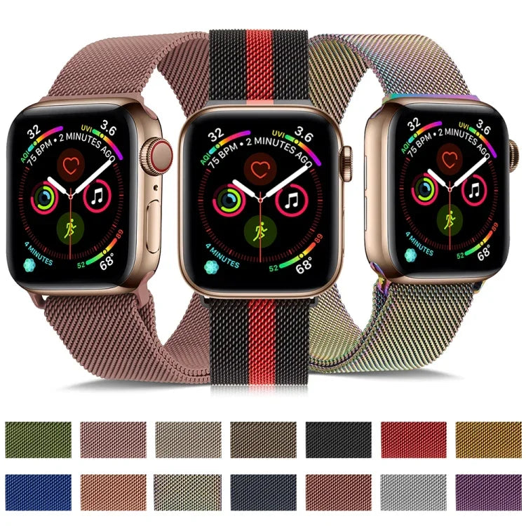 สายรัดนาฬิกาเหล็กกล้าไร้สนิมมิลานีสสำหรับ Apple Watch Series, 7 45มม. / 6&SE&5&4 44มม. / 3&2&1 42มม., 7 41มม. / 6&SE&5&4 40มม. / 3&2&1 38มม.