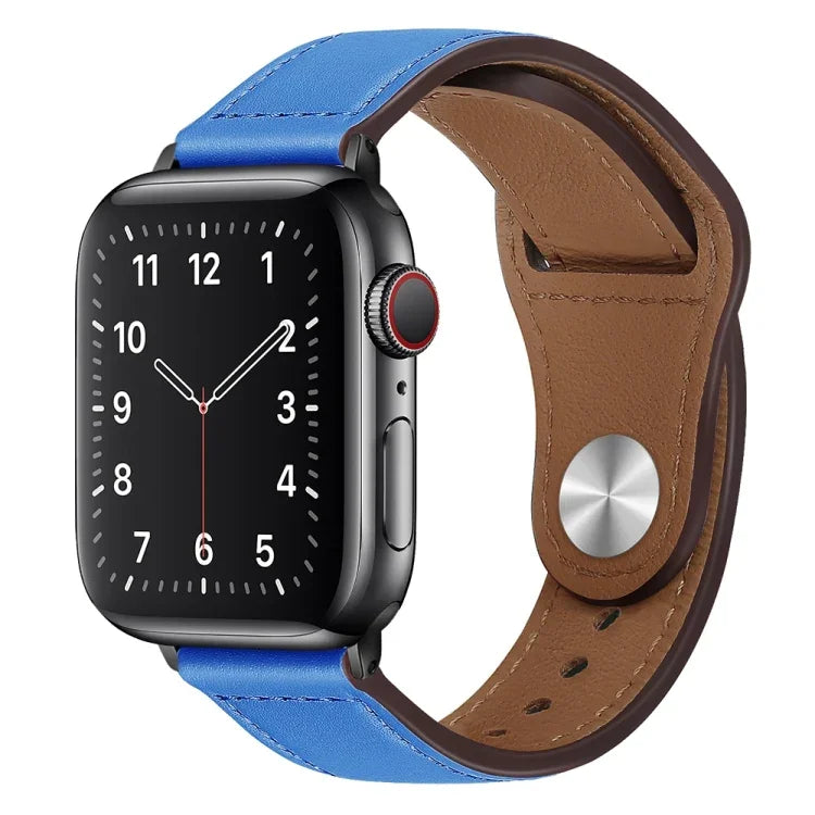 สายรัดนาฬิกาหนัง PU พร้อมหัวเข็มขัดสีดำสำหรับ Apple Watch Series, 7 45มม. / 6&SE&5&4 44มม. / 3&2&1 42มม., 7 41มม. / 6&SE&5&4 40มม. / 3&2&1 38มม.