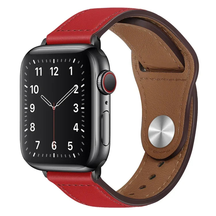 สายรัดนาฬิกาหนัง PU พร้อมหัวเข็มขัดสีดำสำหรับ Apple Watch Series, 7 45มม. / 6&SE&5&4 44มม. / 3&2&1 42มม., 7 41มม. / 6&SE&5&4 40มม. / 3&2&1 38มม.
