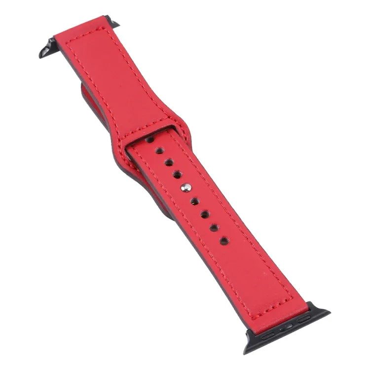 สายรัดนาฬิกาหนัง PU พร้อมหัวเข็มขัดสีดำสำหรับ Apple Watch Series, 7 45มม. / 6&SE&5&4 44มม. / 3&2&1 42มม., 7 41มม. / 6&SE&5&4 40มม. / 3&2&1 38มม.