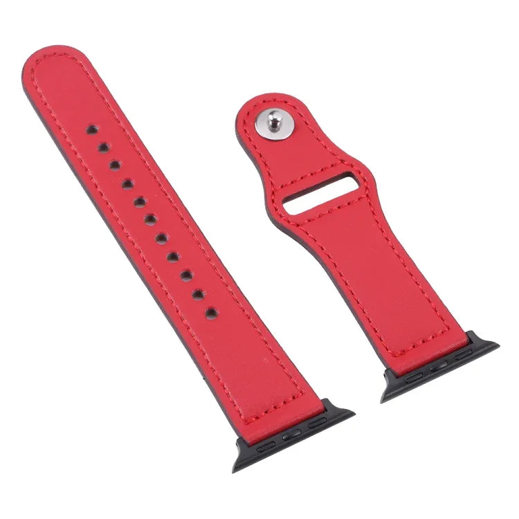 สายรัดนาฬิกาหนัง PU พร้อมหัวเข็มขัดสีดำสำหรับ Apple Watch Series, 7 45มม. / 6&SE&5&4 44มม. / 3&2&1 42มม., 7 41มม. / 6&SE&5&4 40มม. / 3&2&1 38มม.