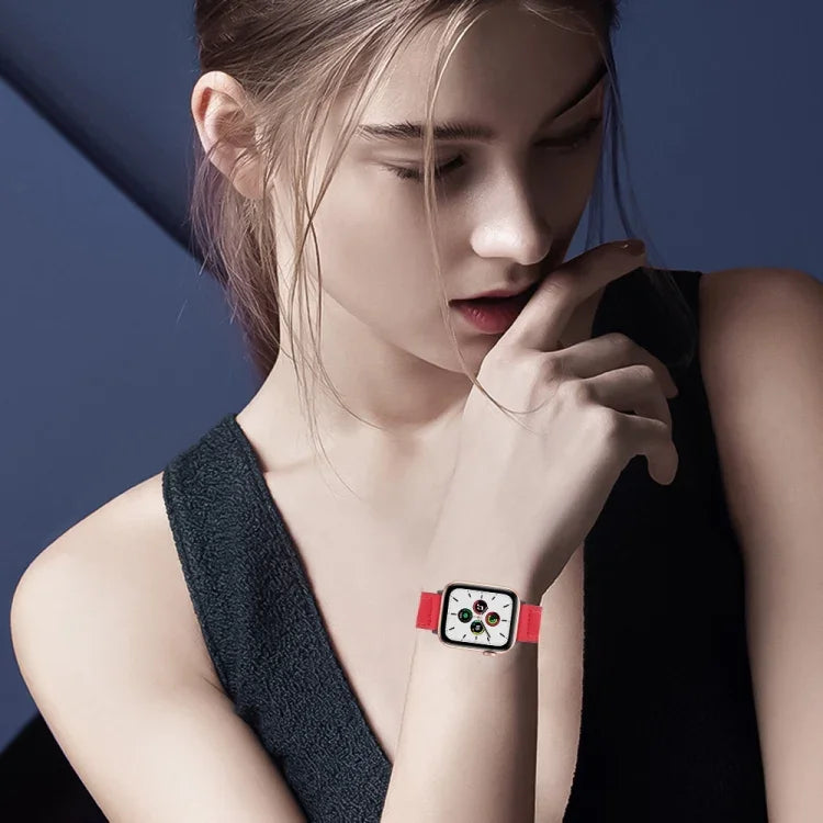 สายรัดนาฬิกาหนัง PU พร้อมหัวเข็มขัดสีดำสำหรับ Apple Watch Series, 7 45มม. / 6&SE&5&4 44มม. / 3&2&1 42มม., 7 41มม. / 6&SE&5&4 40มม. / 3&2&1 38มม.