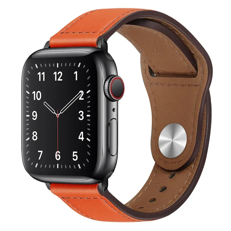 สายรัดนาฬิกาหนัง PU พร้อมหัวเข็มขัดสีดำสำหรับ Apple Watch Series, 7 45มม. / 6&SE&5&4 44มม. / 3&2&1 42มม., 7 41มม. / 6&SE&5&4 40มม. / 3&2&1 38มม.
