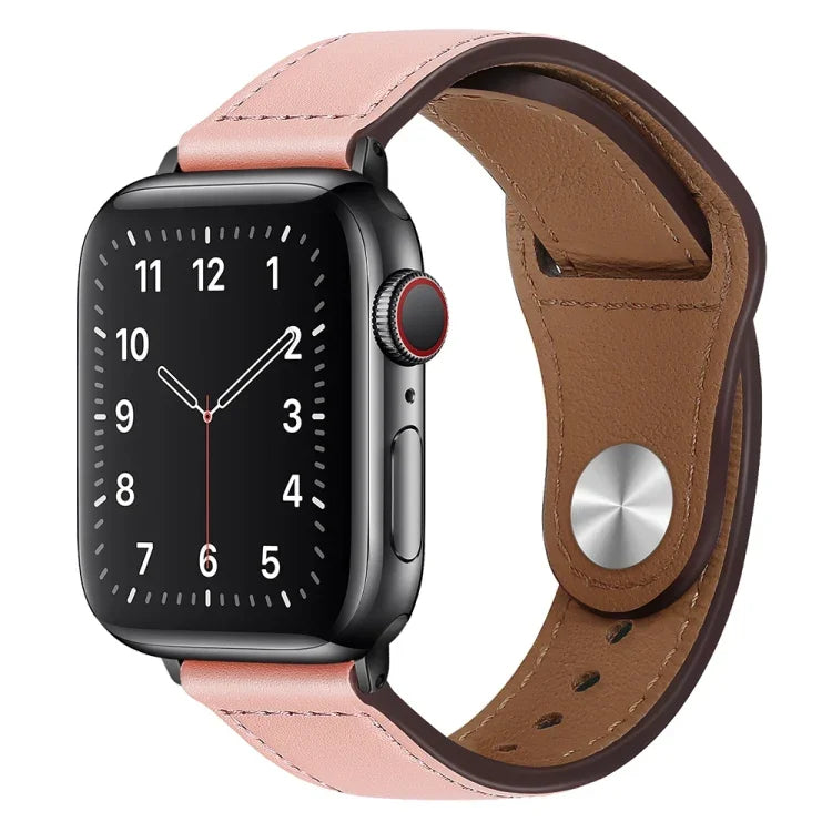 สายรัดนาฬิกาหนัง PU พร้อมหัวเข็มขัดสีดำสำหรับ Apple Watch Series, 7 45มม. / 6&SE&5&4 44มม. / 3&2&1 42มม., 7 41มม. / 6&SE&5&4 40มม. / 3&2&1 38มม.