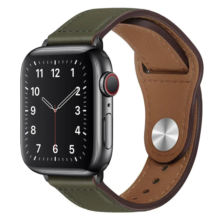 สายรัดนาฬิกาหนัง PU พร้อมหัวเข็มขัดสีดำสำหรับ Apple Watch Series, 7 45มม. / 6&SE&5&4 44มม. / 3&2&1 42มม., 7 41มม. / 6&SE&5&4 40มม. / 3&2&1 38มม.