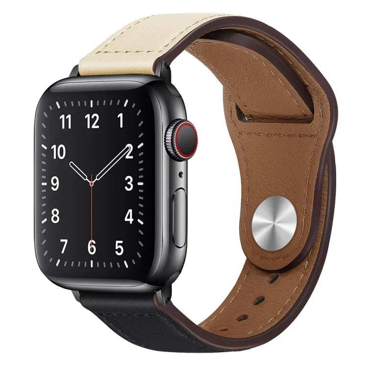 สายรัดนาฬิกาหนัง PU พร้อมหัวเข็มขัดสีดำสำหรับ Apple Watch Series, 7 45มม. / 6&SE&5&4 44มม. / 3&2&1 42มม., 7 41มม. / 6&SE&5&4 40มม. / 3&2&1 38มม.