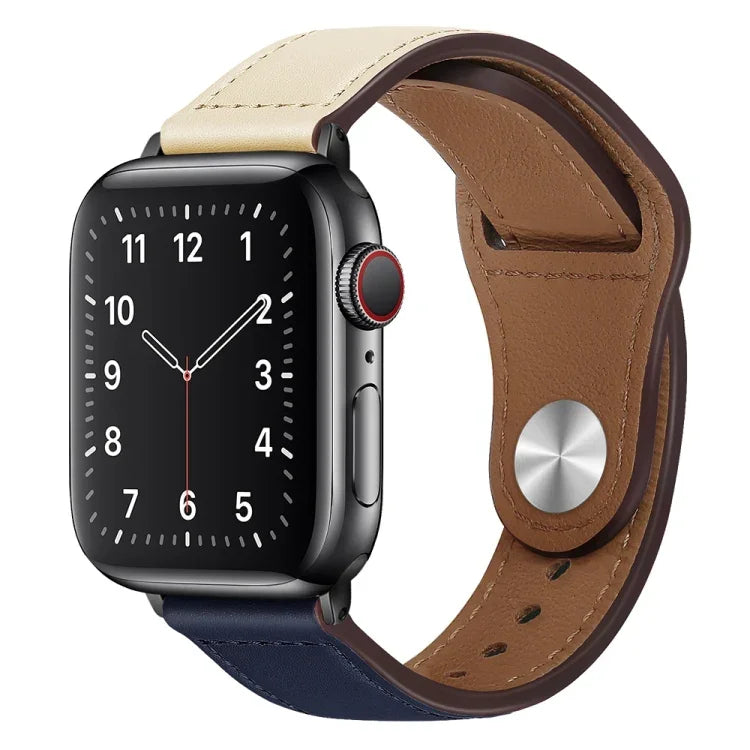 สายรัดนาฬิกาหนัง PU พร้อมหัวเข็มขัดสีดำสำหรับ Apple Watch Series, 7 45มม. / 6&SE&5&4 44มม. / 3&2&1 42มม., 7 41มม. / 6&SE&5&4 40มม. / 3&2&1 38มม.