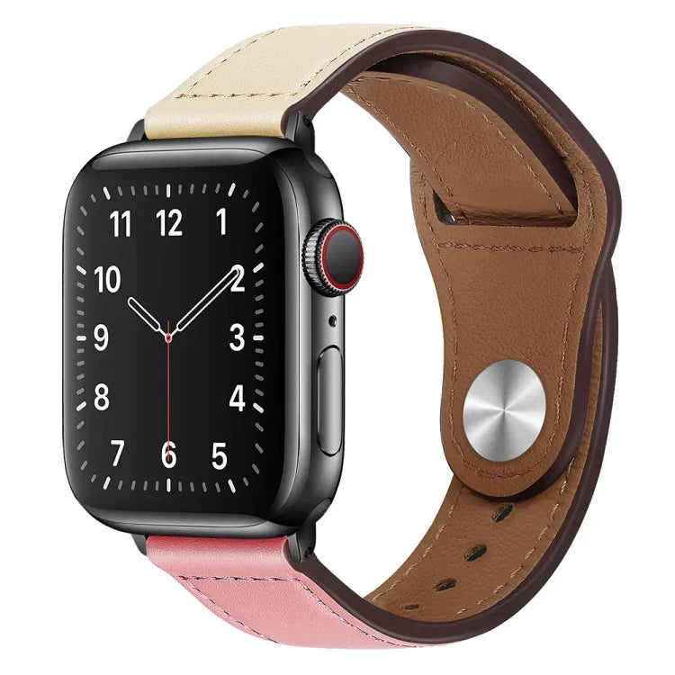 สายรัดนาฬิกาหนัง PU พร้อมหัวเข็มขัดสีดำสำหรับ Apple Watch Series, 7 45มม. / 6&SE&5&4 44มม. / 3&2&1 42มม., 7 41มม. / 6&SE&5&4 40มม. / 3&2&1 38มม.