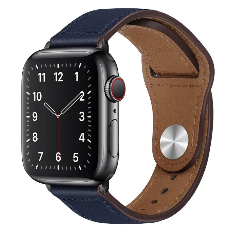 สายรัดนาฬิกาหนัง PU พร้อมหัวเข็มขัดสีดำสำหรับ Apple Watch Series, 7 45มม. / 6&SE&5&4 44มม. / 3&2&1 42มม., 7 41มม. / 6&SE&5&4 40มม. / 3&2&1 38มม.