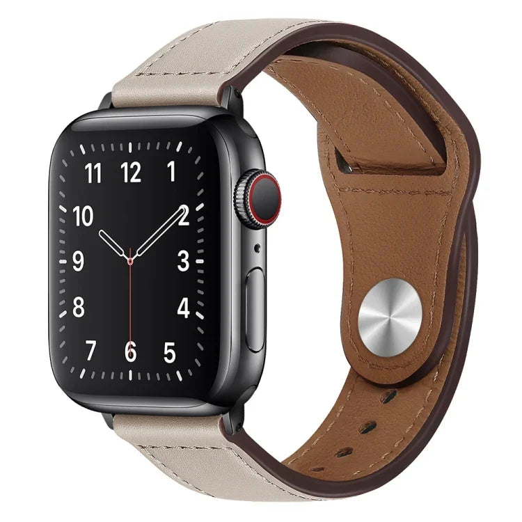 สายรัดนาฬิกาหนัง PU พร้อมหัวเข็มขัดสีดำสำหรับ Apple Watch Series, 7 45มม. / 6&SE&5&4 44มม. / 3&2&1 42มม., 7 41มม. / 6&SE&5&4 40มม. / 3&2&1 38มม.