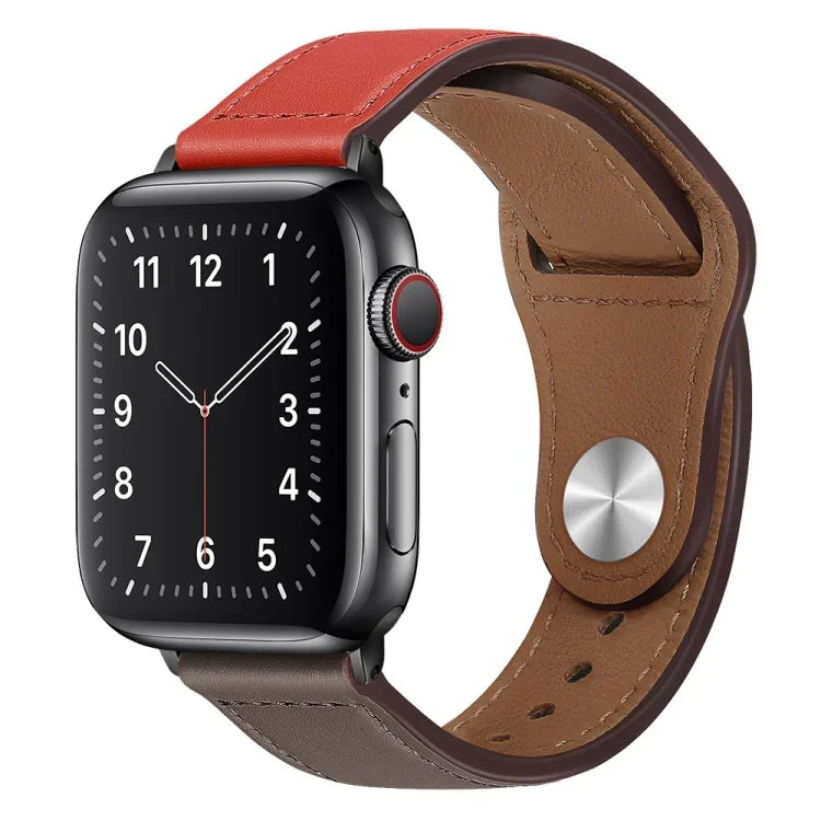 สายรัดนาฬิกาหนัง PU พร้อมหัวเข็มขัดสีดำสำหรับ Apple Watch Series, 7 45มม. / 6&SE&5&4 44มม. / 3&2&1 42มม., 7 41มม. / 6&SE&5&4 40มม. / 3&2&1 38มม.