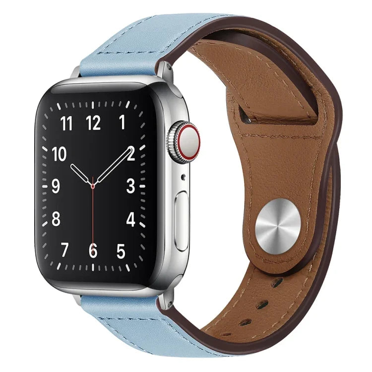 สายรัดนาฬิกาหนัง PU พร้อมหัวเข็มขัดสีเงิน สำหรับ Apple Watch Series 7 45 มม. / 6&SE&5&4 44 มม. / 3&2&1 42 มม. และ 7 41 มม. / 6&SE&5&4 40 มม. / 3&2&1 38 มม.