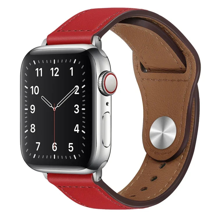 สายรัดนาฬิกาหนัง PU พร้อมหัวเข็มขัดสีเงิน สำหรับ Apple Watch Series 7 45 มม. / 6&SE&5&4 44 มม. / 3&2&1 42 มม. และ 7 41 มม. / 6&SE&5&4 40 มม. / 3&2&1 38 มม.
