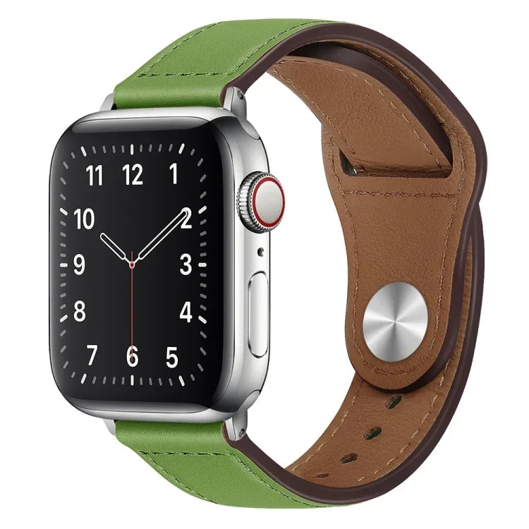 สายรัดนาฬิกาหนัง PU พร้อมหัวเข็มขัดสีเงิน สำหรับ Apple Watch Series 7 45 มม. / 6&SE&5&4 44 มม. / 3&2&1 42 มม. และ 7 41 มม. / 6&SE&5&4 40 มม. / 3&2&1 38 มม.