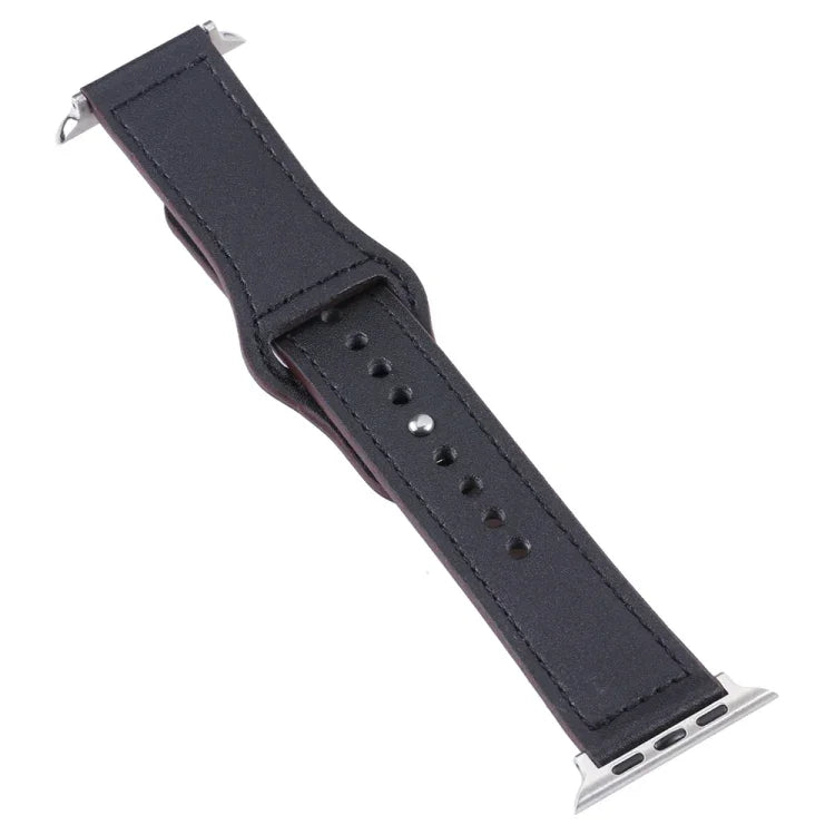 สายรัดนาฬิกาหนัง PU พร้อมหัวเข็มขัดสีเงิน สำหรับ Apple Watch Series 7 45 มม. / 6&SE&5&4 44 มม. / 3&2&1 42 มม. และ 7 41 มม. / 6&SE&5&4 40 มม. / 3&2&1 38 มม.