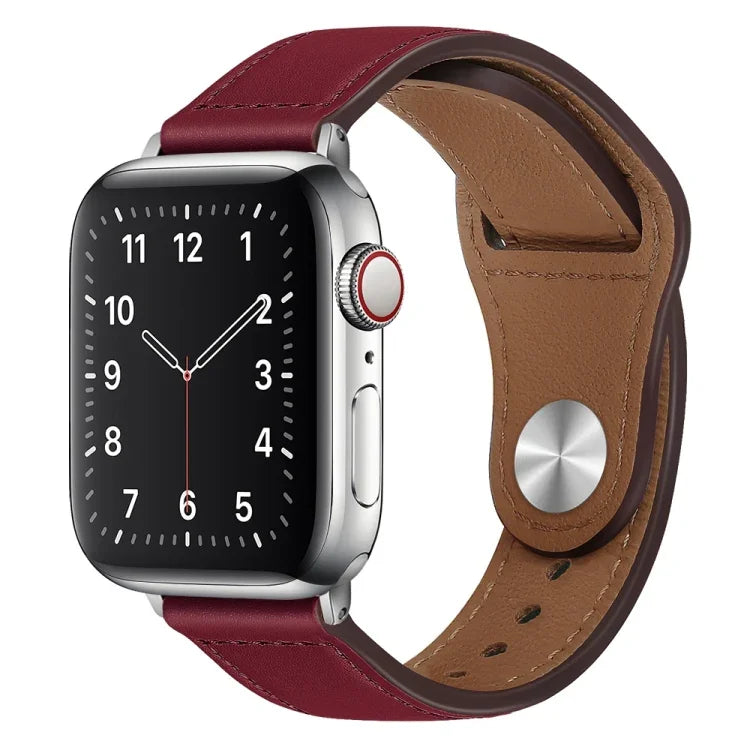 สายรัดนาฬิกาหนัง PU พร้อมหัวเข็มขัดสีเงิน สำหรับ Apple Watch Series 7 45 มม. / 6&SE&5&4 44 มม. / 3&2&1 42 มม. และ 7 41 มม. / 6&SE&5&4 40 มม. / 3&2&1 38 มม.