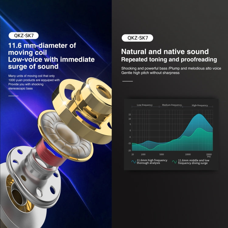 QKZ SK7 หูฟังสปอร์ตมีสาย 3.5 มม. ไดรเวอร์ทองแดงสเตอริโอ HiFi พร้อมไมโครโฟน