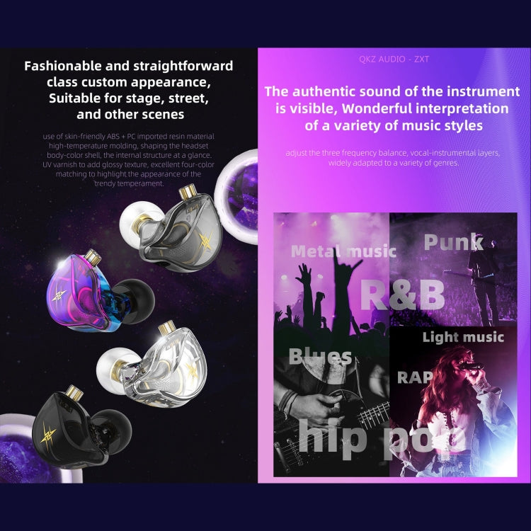 QKZ ZXT หูฟังสเตอริโอมีสายสำหรับกีฬาใส่ในหูพร้อมควบคุมปลั๊ก HiFi มอนิเตอร์เวที รุ่นมาตรฐาน พร้อมไมโครโฟน