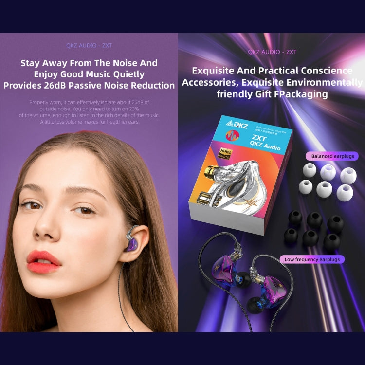 QKZ ZXT หูฟังสเตอริโอมีสายสำหรับกีฬาใส่ในหูพร้อมควบคุมปลั๊ก HiFi มอนิเตอร์เวที รุ่นมาตรฐาน พร้อมไมโครโฟน
