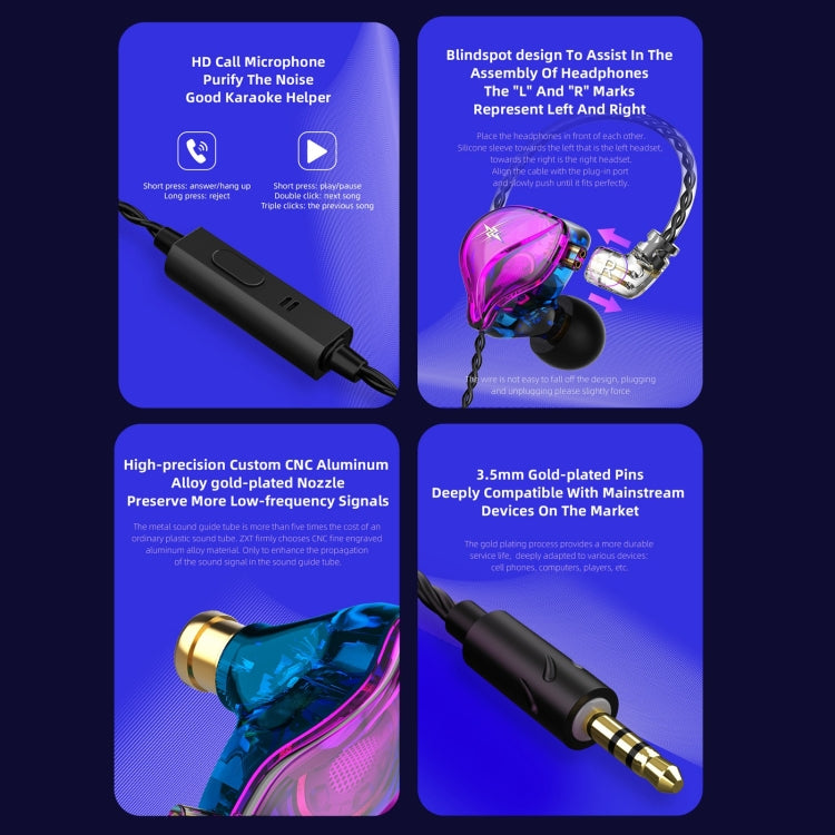 QKZ ZXT หูฟังสเตอริโอมีสายสำหรับกีฬาใส่ในหูพร้อมควบคุมปลั๊ก HiFi มอนิเตอร์เวที รุ่นมาตรฐาน พร้อมไมโครโฟน